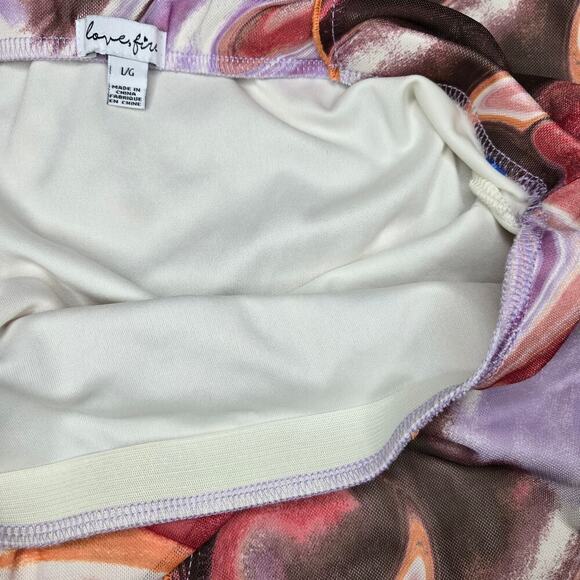 Love, Fire Women's Mesh Swirl Y2K Midi Skirt Size L Rave Funky Festival Pull-On - Picture 6 of 12